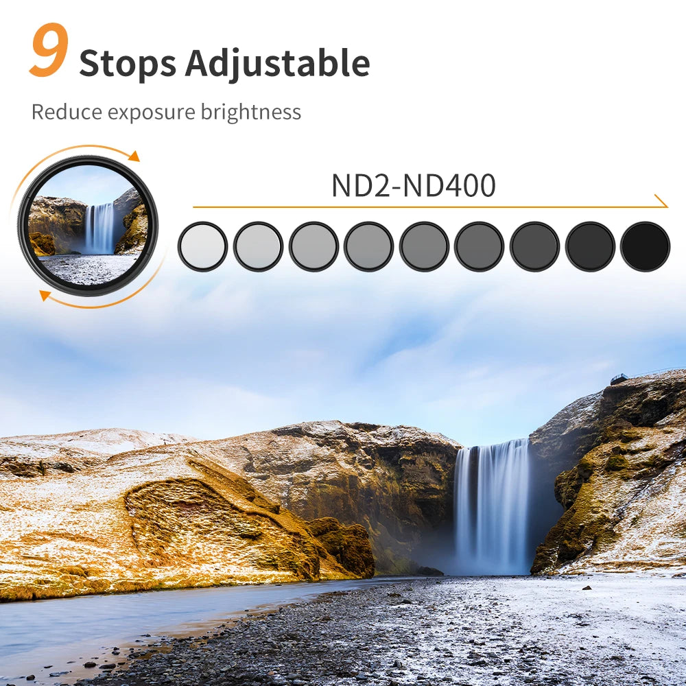 K&amp;F Concept 67mm Variable ND2-ND400 ND Lens Filter (1-9 Stops) Adjustable Neutral Density Filter with Microfiber Cleaning Cloth