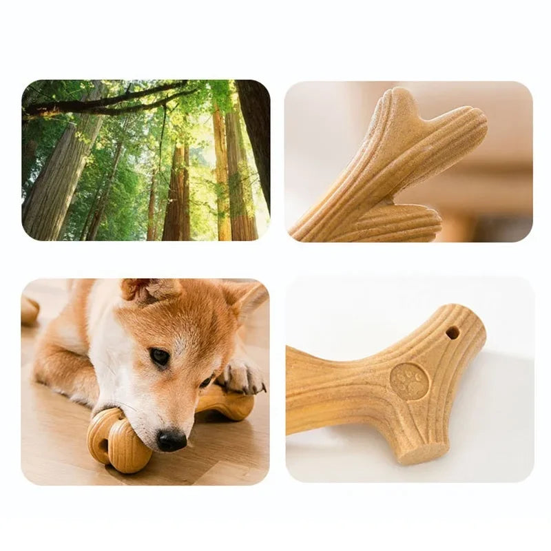 Pet Dog Chew Toys Molar Teeth Clean Stick Interesting Pine Wood Antlers Bone Bamboo Shoot Shape Chewable Puppy Interactive Game