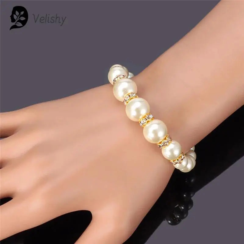 3 In1 Set Elegant Simulated Pearl Necklace Earrings Bracelet Long Necklace Women Bridal Wedding Jewelry Gift Beautiful Jewelries