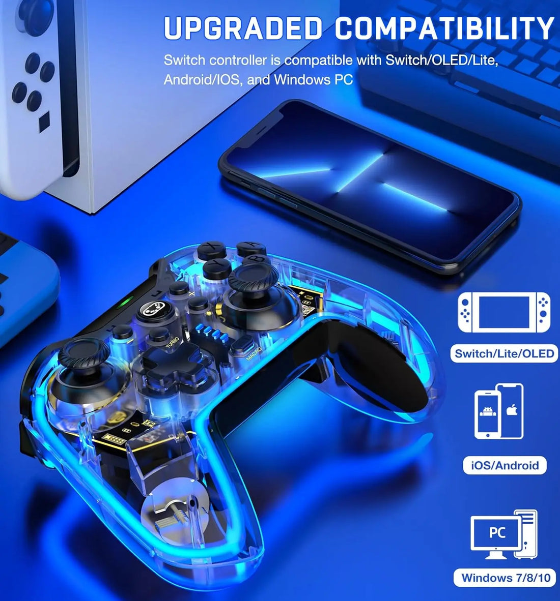 Wireless Controller For Nintendo Switch OLED/Lite Console Pro Gamepad with 800Mah Battery Programmable Turbo Function