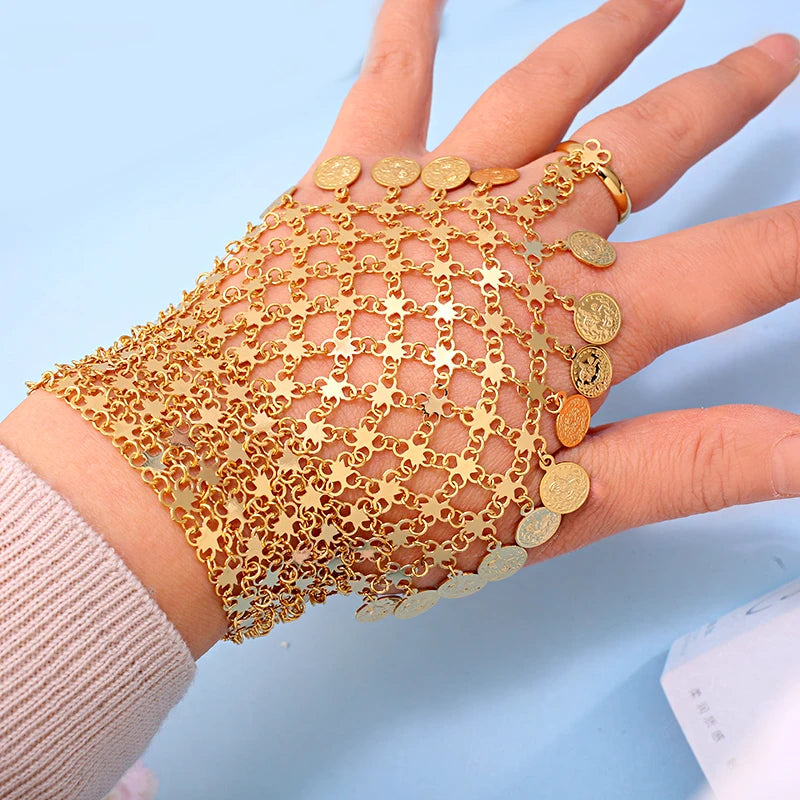 New Handmade Turkish Hand Bacelet Gold Plated Middle East Luxury Women Bracelet Coin Jewelries Arabic Birdal Accessory