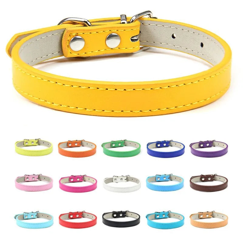 1 Piece Dog Collars Adjustable Color Pet Collars PU Leather Neck Strap Cat Collars Soft Pet Supplies for Dogs