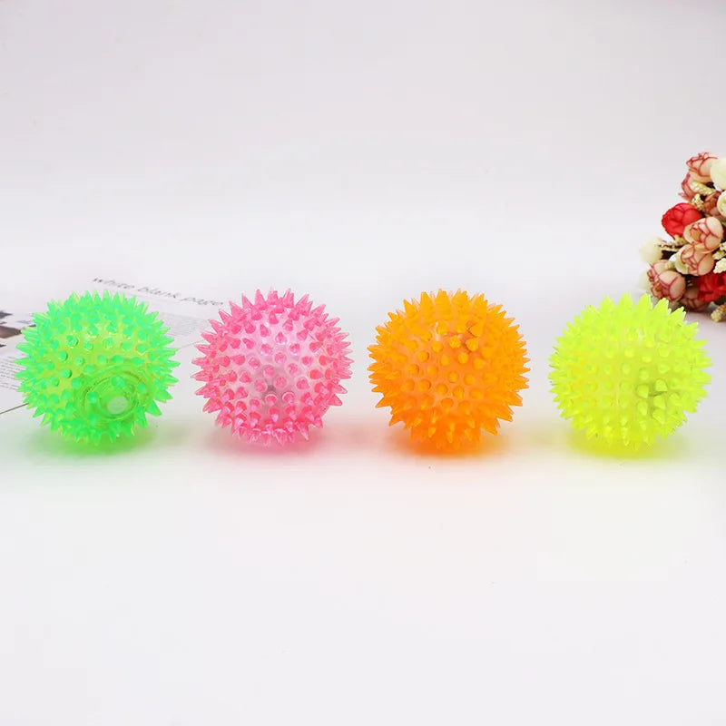 1PC Funny Dog Toys Colorful Luminous Elastic Ball Chewing Playing Sound Toy  Ball for Punny Kitten Pet Supplies