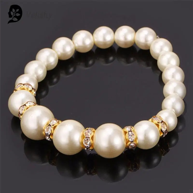 3 In1 Set Elegant Simulated Pearl Necklace Earrings Bracelet Long Necklace Women Bridal Wedding Jewelry Gift Beautiful Jewelries