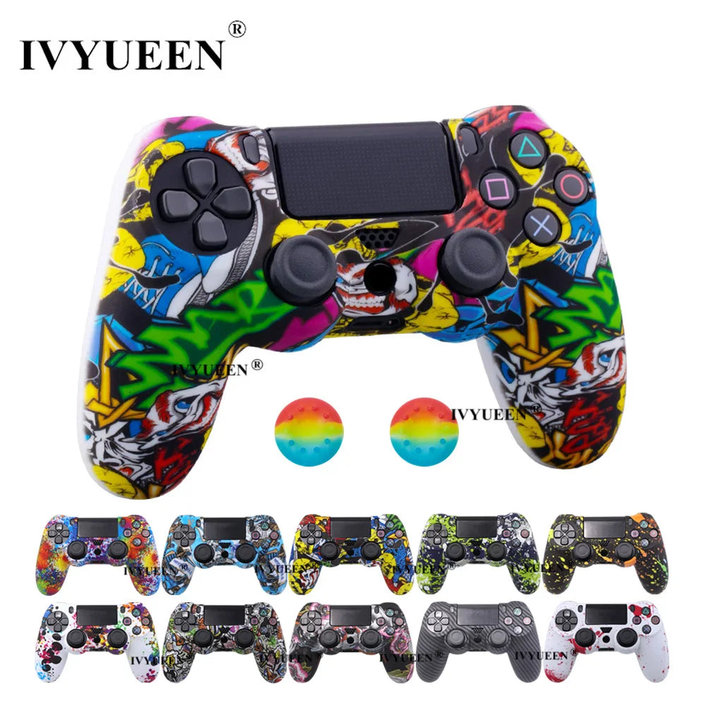 IVYUEEN 19 Colors Silicone Camo Protective Skin Case for Sony Dualshock 4 PS4 DS4 Pro Slim Controller Thumb Grips Joystick Caps